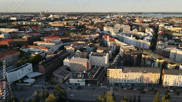 Obraz Aerial close view to Helsinki central residental area. Finland sunset