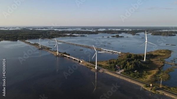 Obraz Aerial view of windmills in Pori, Finland. Wind turbines. Wind electric power