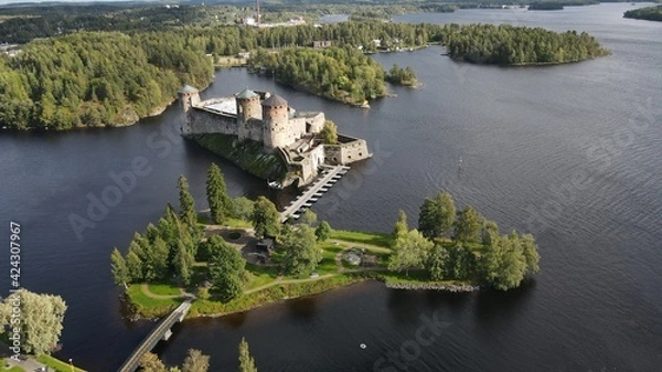 Obraz Aerial view of Olavinlinna castle in Savonlinna, Finland
Summertime