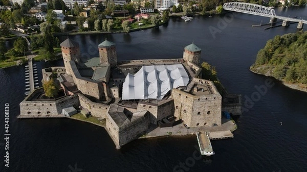 Obraz Aerial view of Olavinlinna castle in Savonlinna, Finland
Summertime