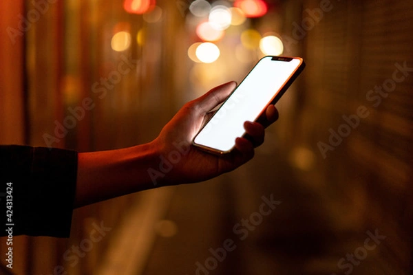 Obraz 道の上でスマートフォンを開く人