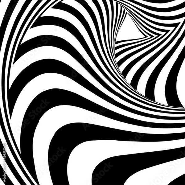 Fototapeta Opart, optical art geometric illustration with rotation distort, deform effect