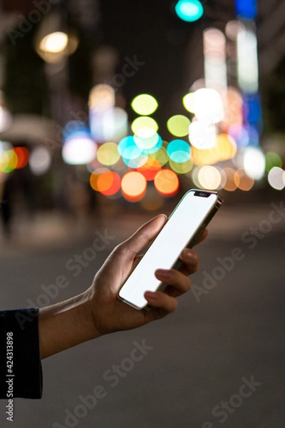 Fototapeta 道の上でスマートフォンを開く人