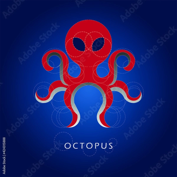 Obraz Octopus logo, vector illustration. Dark background.