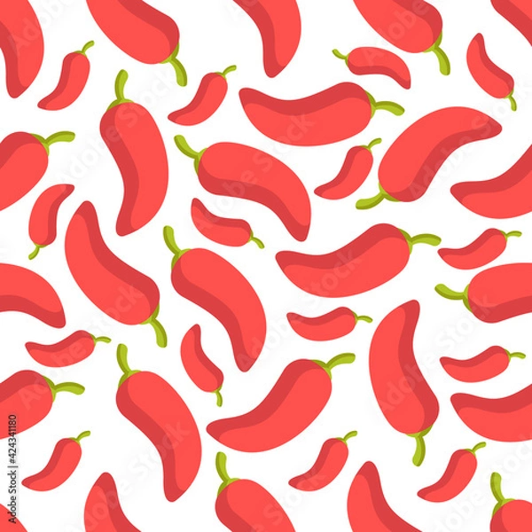Fototapeta Chilli seamless pattern on white background. Spices background texture.It be perfect for fabric, wrapping, packaging, digital paper and more