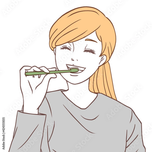 Obraz 歯みがきをする女性（シンプルカラーバージョン）