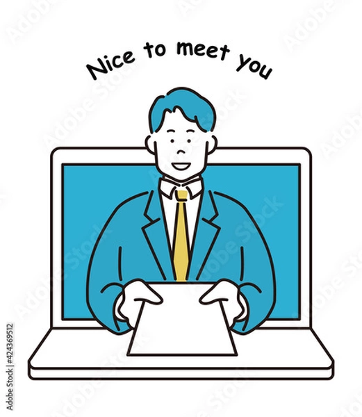 Fototapeta 人物　ビジネス　名刺交換　営業　テレワーク