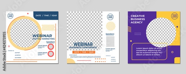 Fototapeta Set of Minimalist social media post template. Suitable for webinars, seminars, marketing, flyer and other events. Vector graphics modern background.
