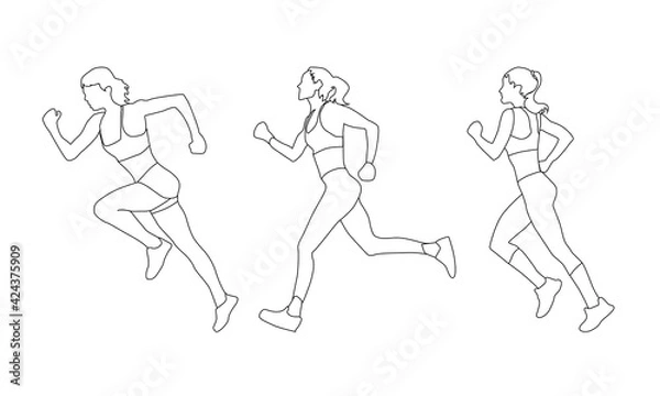 Fototapeta Silhouette of the lines of three running girls. Vector illustration