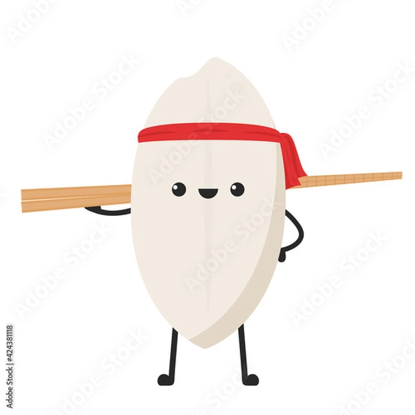 Fototapeta Rice character design. rice vector on white background. rice seed. Chopsticks vector.