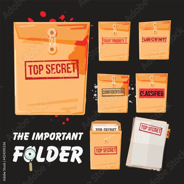 Fototapeta Top secret folder and paper set - vector