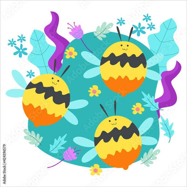 Obraz Cute Bee Activity Character Flat Cartoon Vector Template Design Illustration