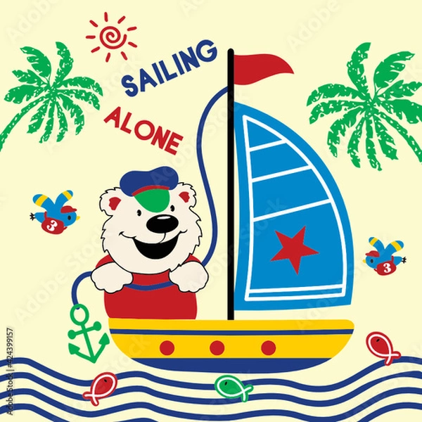 Obraz bear sailing alone sea cartoon vector 