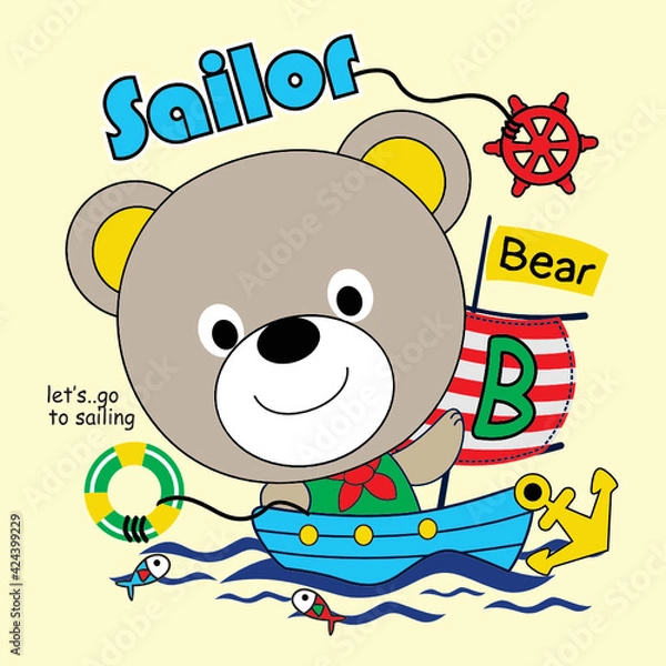 Obraz bear sailing alone ocean cartoon vector 