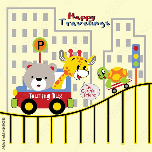 Fototapeta bear excursion around city cartoon vector 