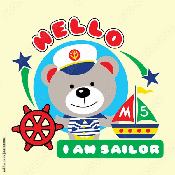 Obraz bear becomes cool sailor cartoon vector 