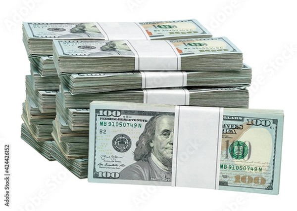 Fototapeta New design dollar bundles isolated on white background. Including clipping path	