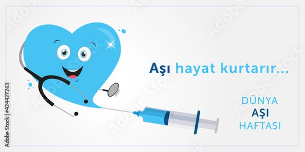 Fototapeta Aşı haftası, aşı hayat kurtarır design. Translate: Vaccination week, vaccine save lives. Vector illustration.