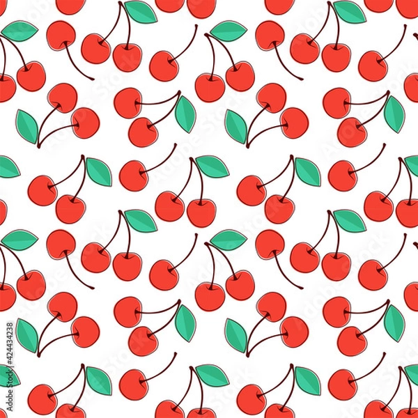 Obraz Vector summer seamless pattern with cherry. For paper, cover, fabric, gift wrap, interior.