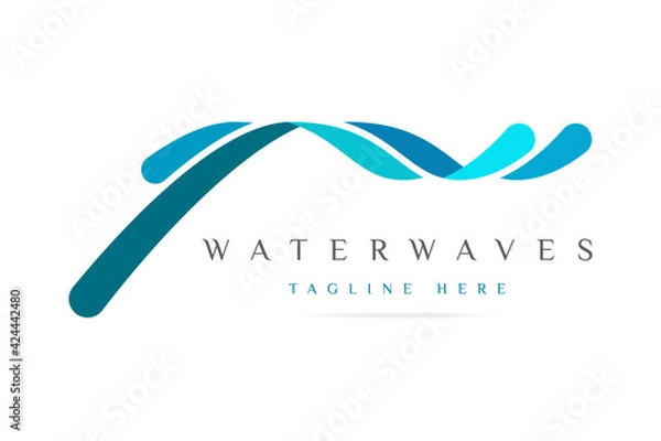 Obraz Abstract vector graphic logo blue sea water waves lines sign curved ribbon,digital technology modern business icon,isolated symbol consulting management company,logotype development brand.