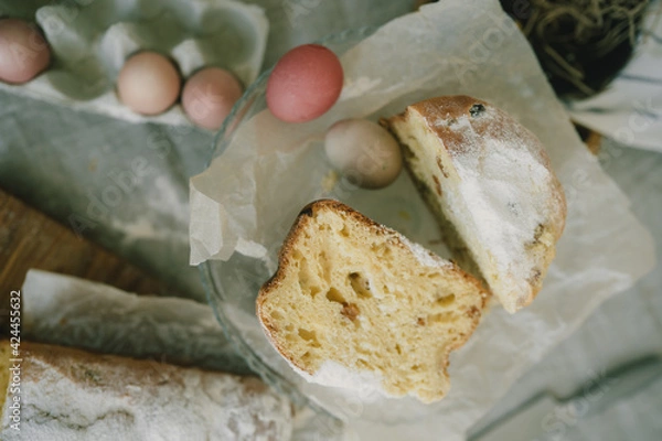 Obraz Festive Easter table decor. Decorated Easter table. Set table for Easter