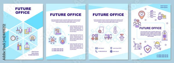 Fototapeta Future office brochure template. Modern workplace design. Flyer, booklet, leaflet print, cover design with linear icons. Vector layouts for presentation, annual reports, advertisement pages