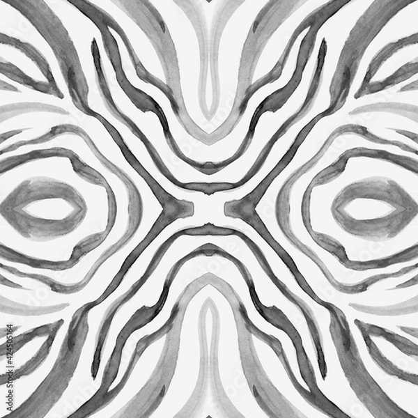 Fototapeta Seamless Zebra Pattern. Watercolor Africa Print. Gray Fashion Wild Background. Jungle Lines Design. Zebra Texture. Black Camouflage African Print. Seamless Zebra Pattern. Abstract Wild Background.