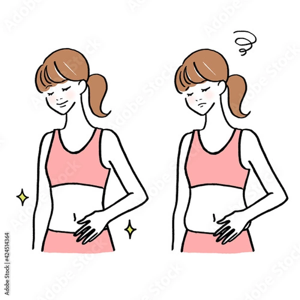 Fototapeta お腹を気にする女性のイラスト