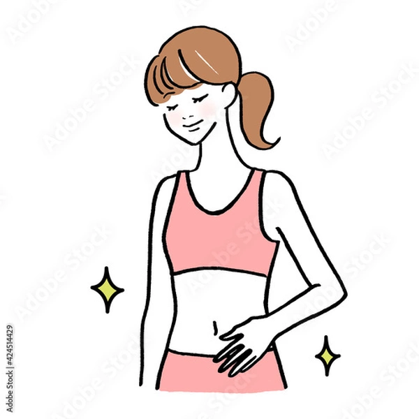 Obraz お腹を気にする女性のイラスト
