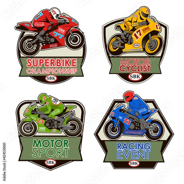 Fototapeta 4 vector emblems with motorcycles