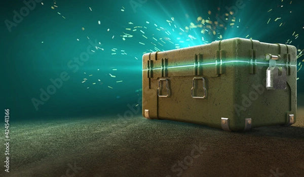 Obraz army box with loot boxes and glow inside. text box. 3d rendering
