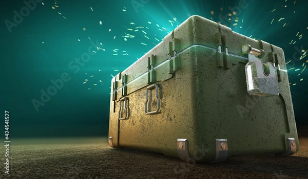 Fototapeta army box with loot boxes and glow inside. text box. 3d rendering