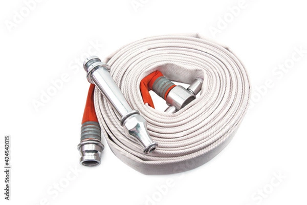 Obraz Red fire hose coil isolated on the white background.