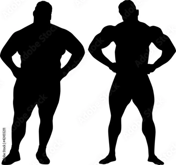 Obraz Silhouettes of bodybuilder and fat man