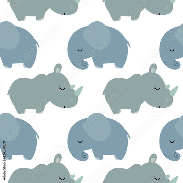 Fototapeta Elephants and rhinos a seamless pattern