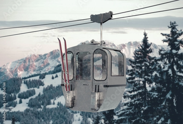 Obraz Vintage gondola with ski