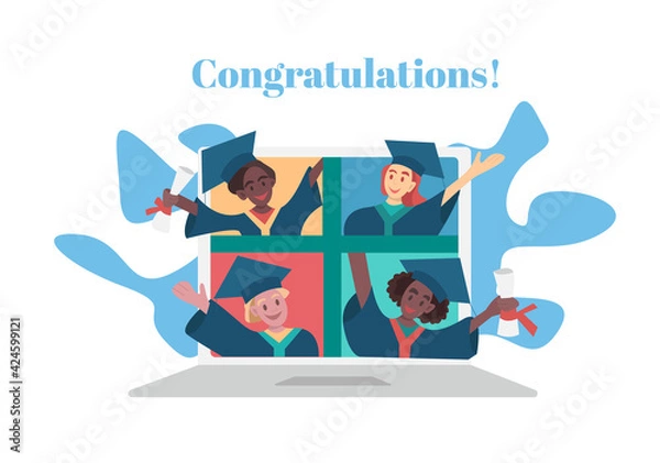 Obraz A group of graduates who received their diplomas online