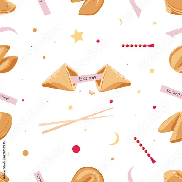 Fototapeta Seamless Cookie Pattern with predictions and beads
