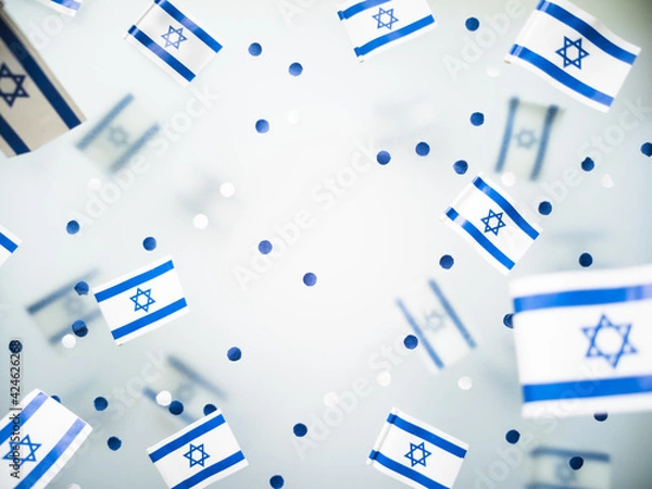 Fototapeta Israel. Independence Day. National flag on a white foggy background. The concept of freedom, memory and patriotism