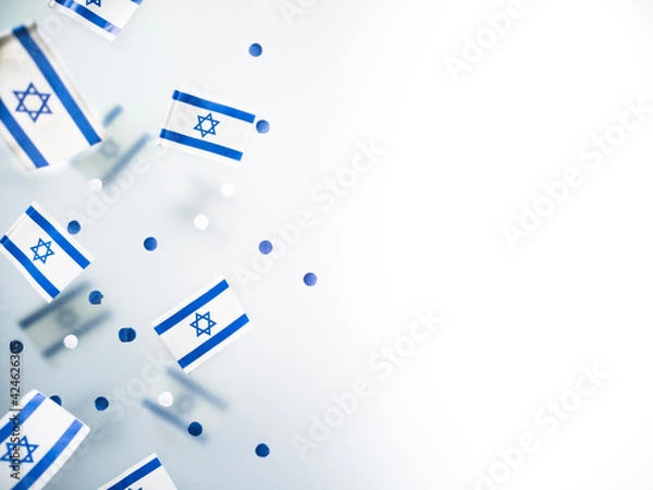 Fototapeta Israel. Independence Day. National flag on a white foggy background. The concept of freedom, memory and patriotism