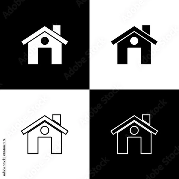 Fototapeta Set House icon isolated on black and white background. Home symbol. Vector