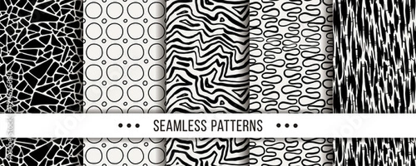 Fototapeta Cute collection of doodle hipster seamless patterns. Ornament set for your design, wallpaper, background, fabric textile