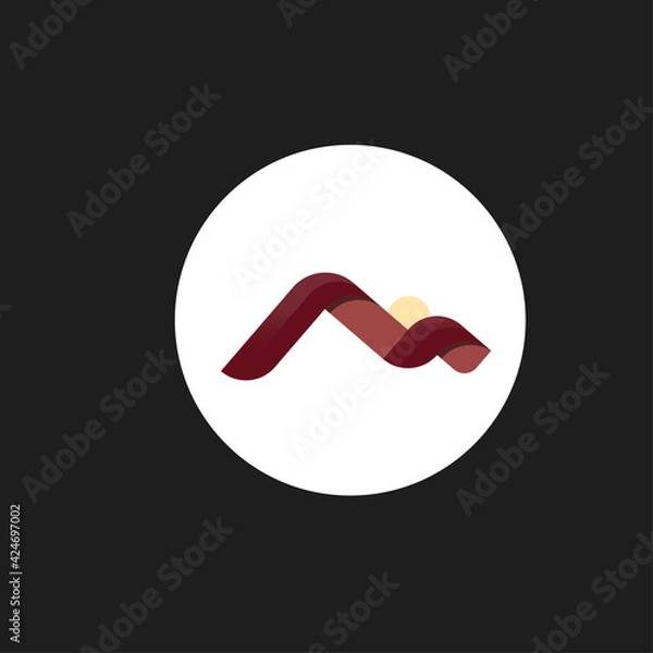 Fototapeta A mountain logo with the letter m, this is a symbol of a minimalist mountain panorama