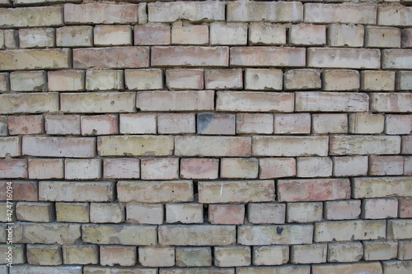 Fototapeta Old damaged brown bricks wall pattern, wall texture, exterior, building exterior, brickwork