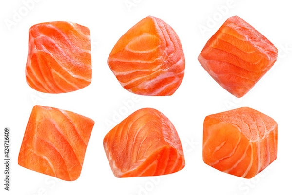Fototapeta slices of red fish on a white background