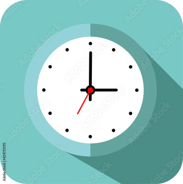 Fototapeta circle Clock  flat style, timer on green color background and long shadow. Vector design elemen