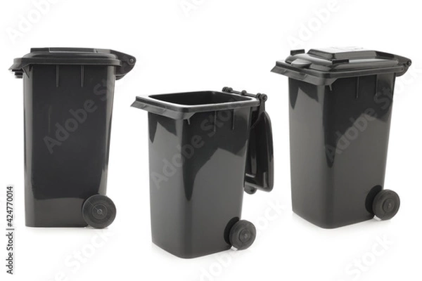 Fototapeta Black garbage cans isolated on white background