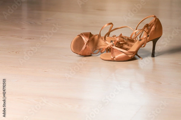 Obraz Women's shoes for latin dance and tango on the dance floor. Dance lessons.