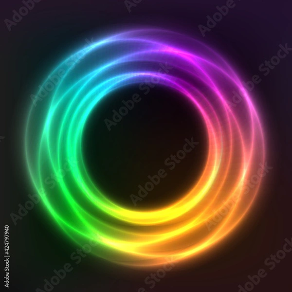 Fototapeta Vector background of neon geometric shapes, round frame, abstract background, wallpaper