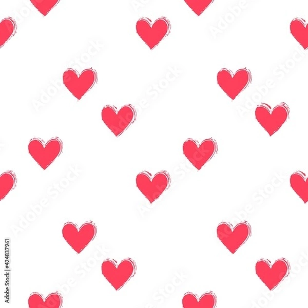 Fototapeta Seamless heart pattern hand painted with ink brush